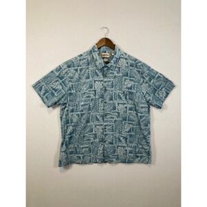 Campia Moda‎ Tropical Batik Button Down Shirt Mens XXL Blue White Cotton S